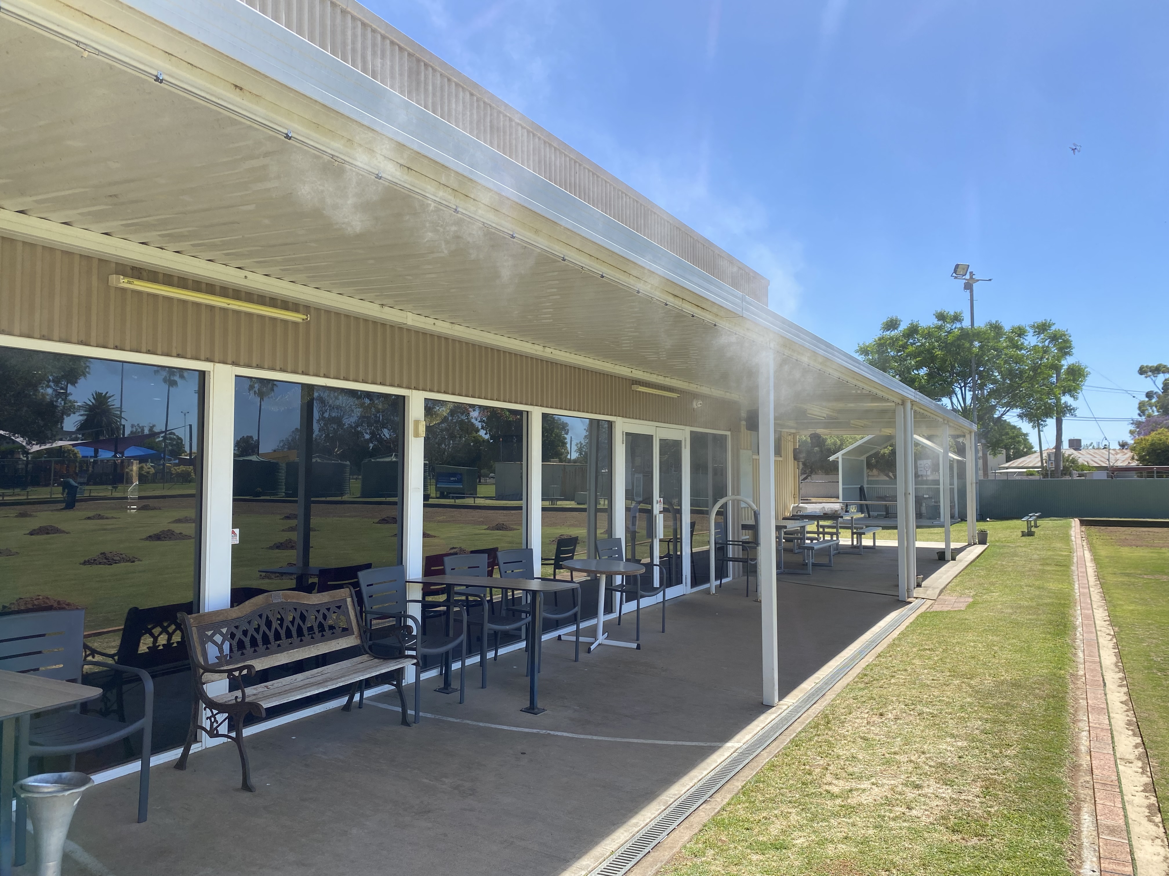Fixed perimeter misting at bowling club