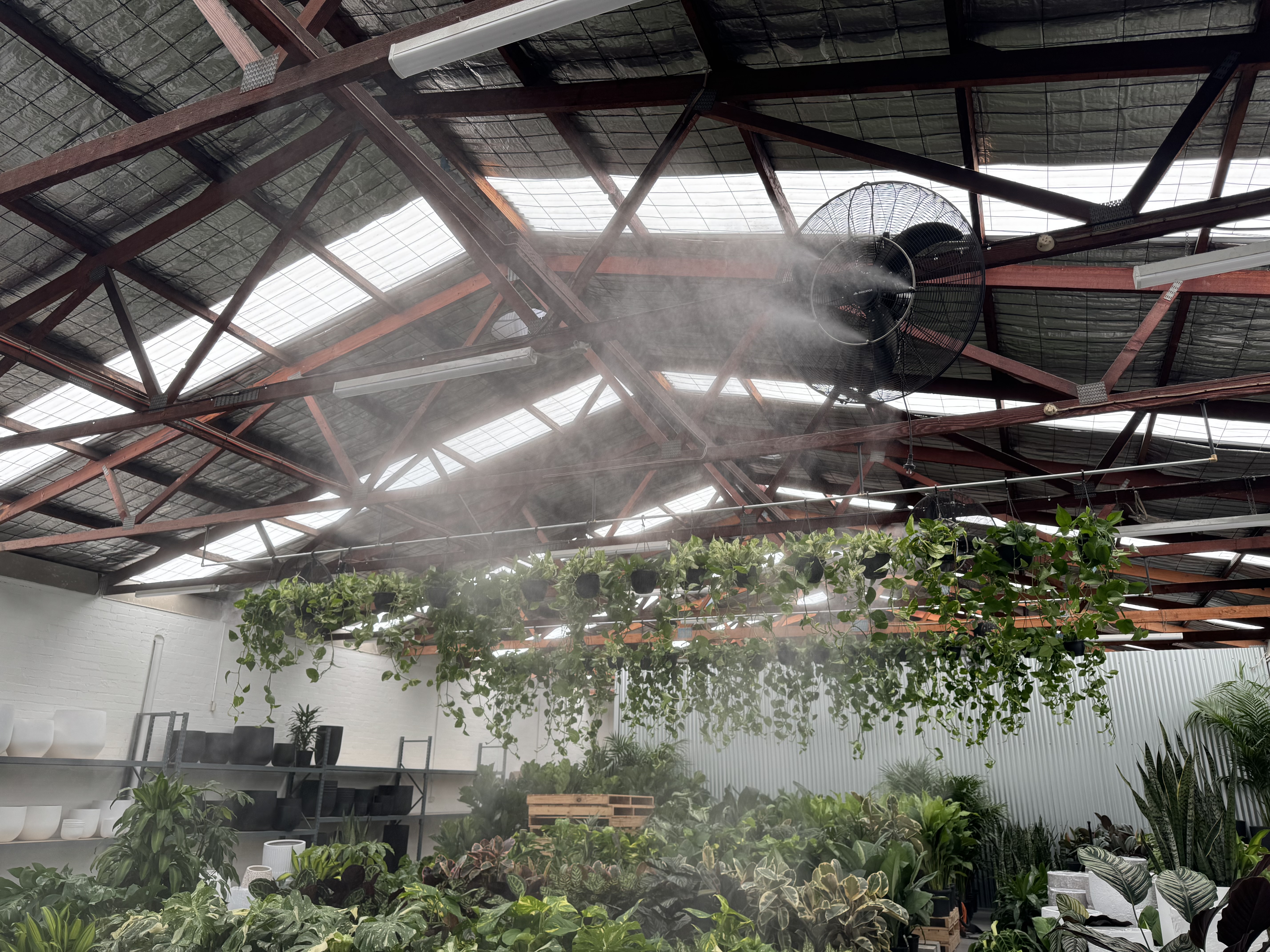 Large ceiling misting fan close-up