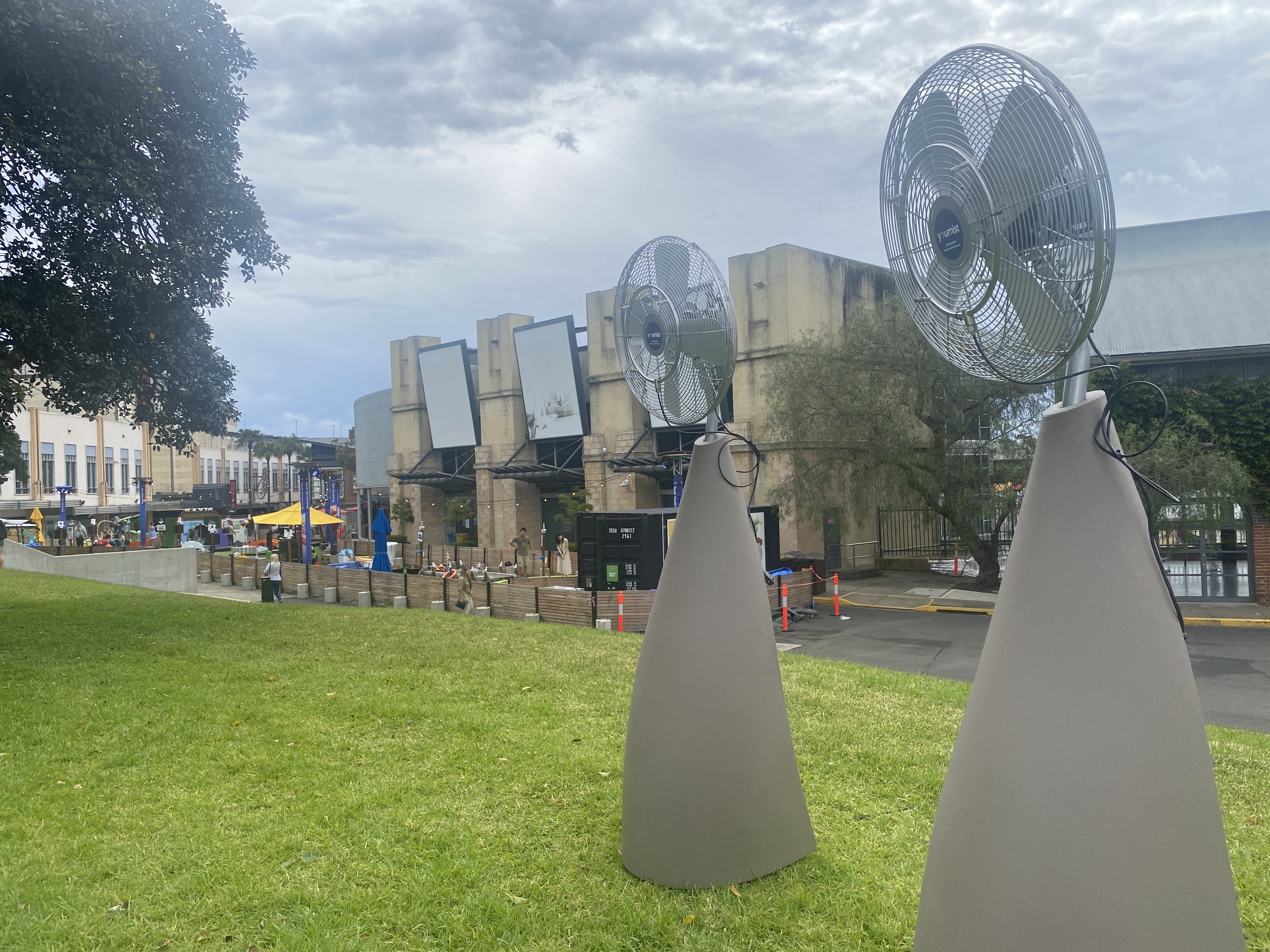 Misting fans deployed at outdoor venue