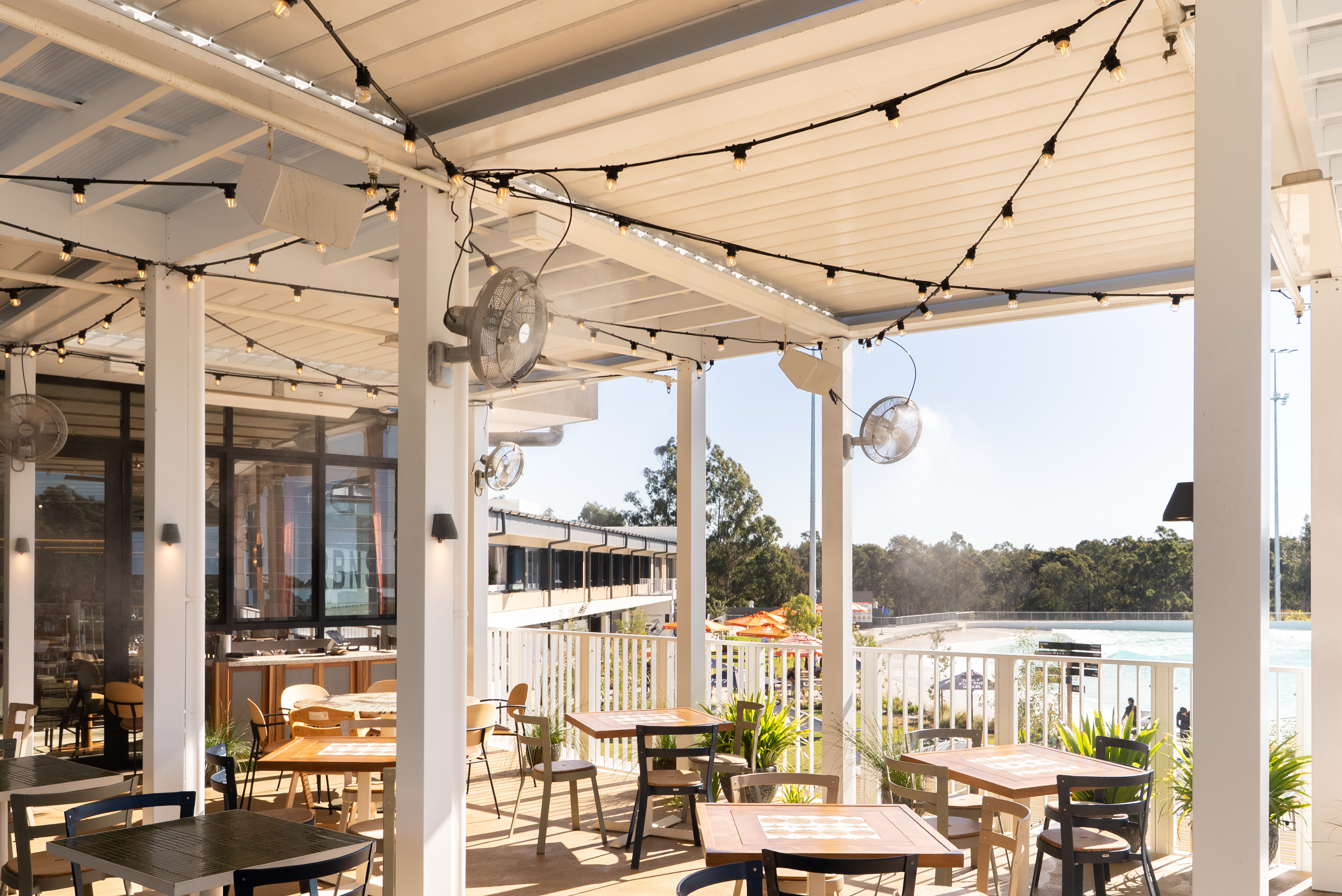 Misting fans at outdoor venue